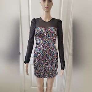 SO® Illusion Mesh Sequin Notch Front Dress Size S ( Junior)